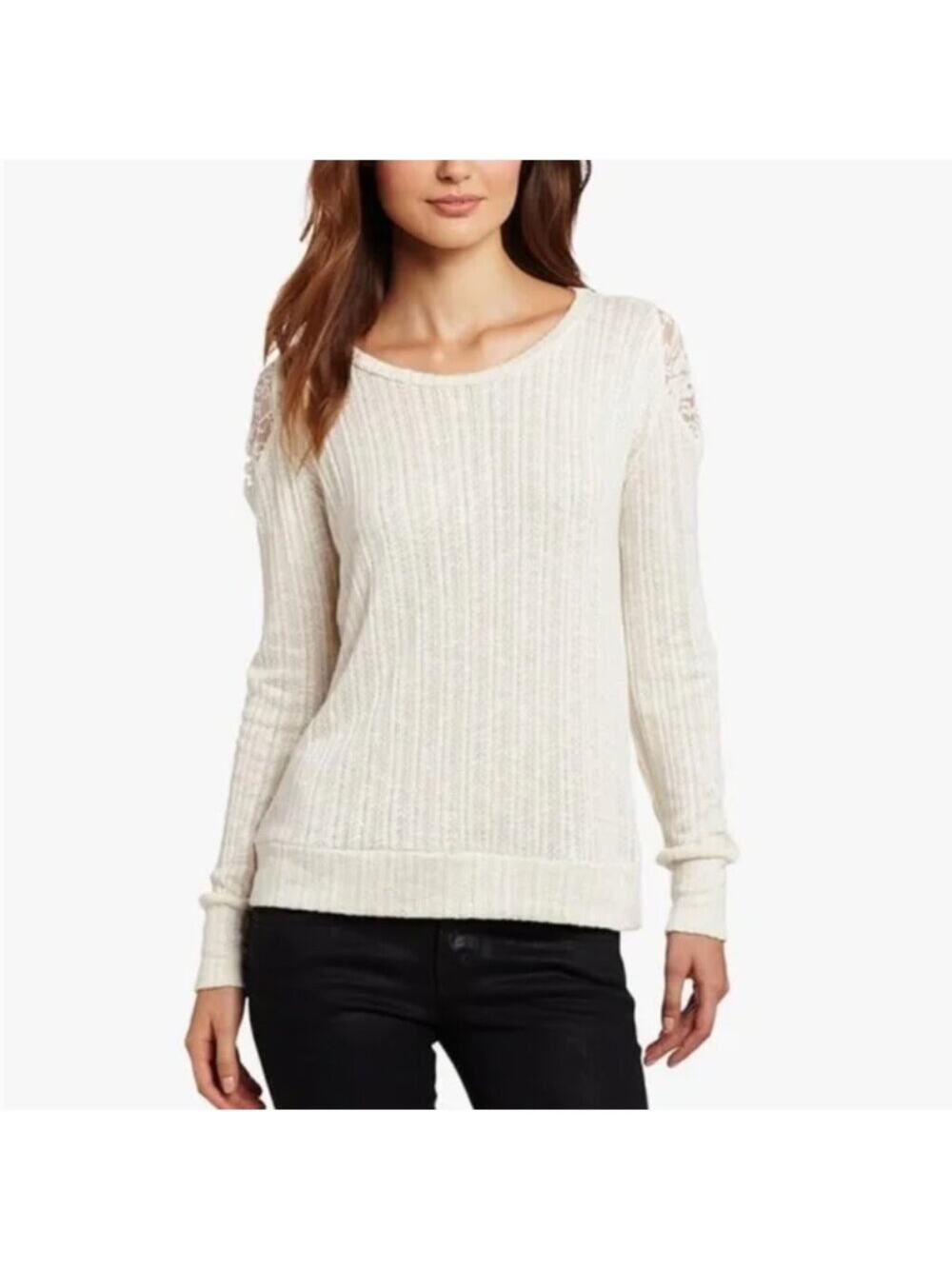 LnA Cream Lace Inset Sweater Top